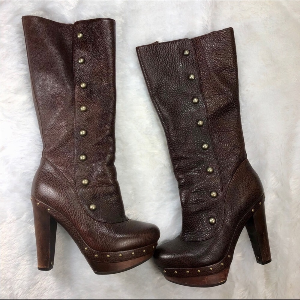 Brown gold studded steampunk below the knee boot
